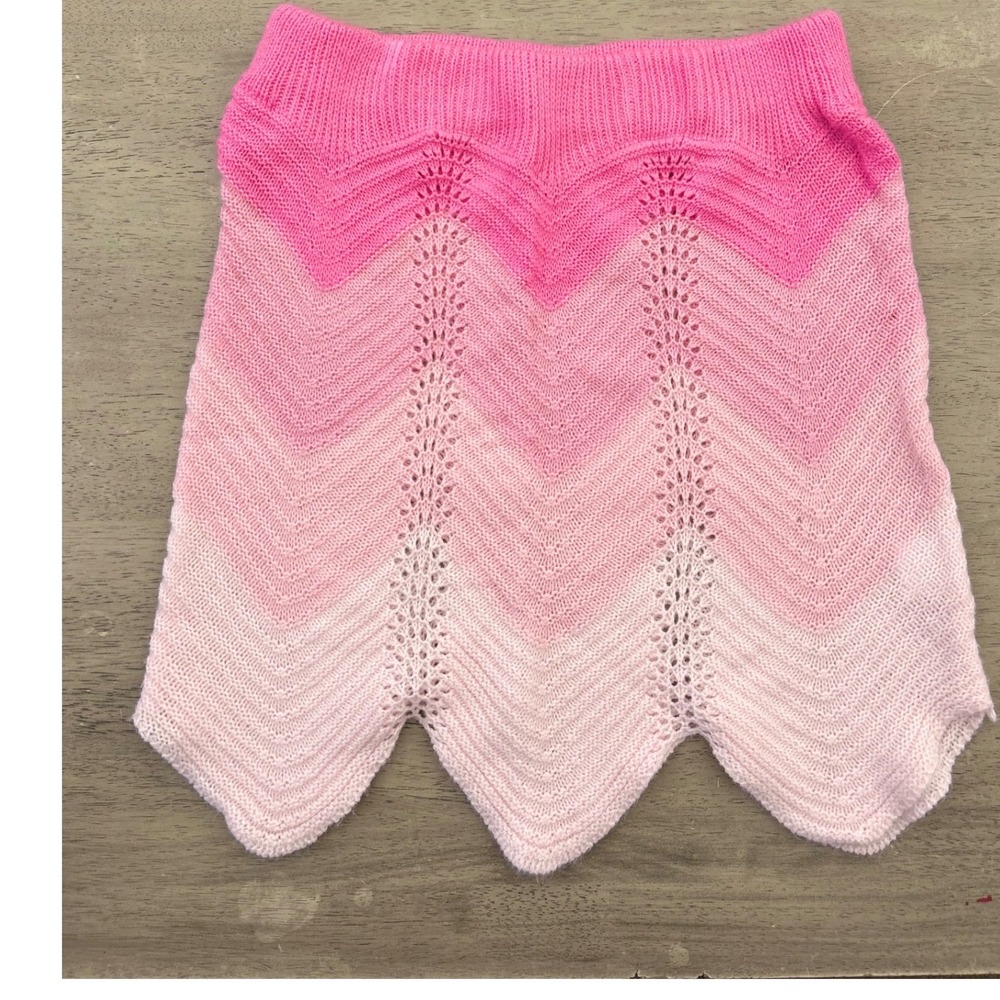 Pink Ombre Chevron Knit Mini Skirt Scalloped Hem Pointelle Size Large 528-11